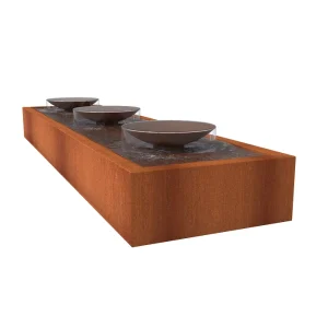 Watertafel met schalen 400 x 100 x 52 cm - cortenstaal, incl. LED & pomp