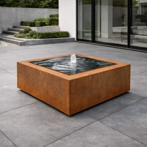 Vierkante cortenstalen watertafel met fontein 80x80x40cm 50kg